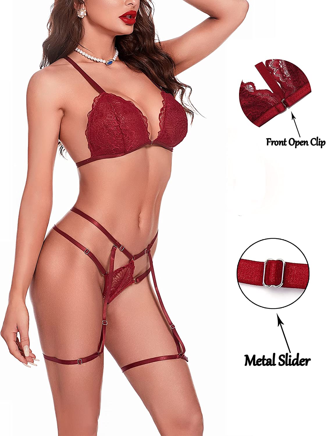 Avidlove Lingerie Set with Garter Belts Bra and Panty Strappy Babydoll