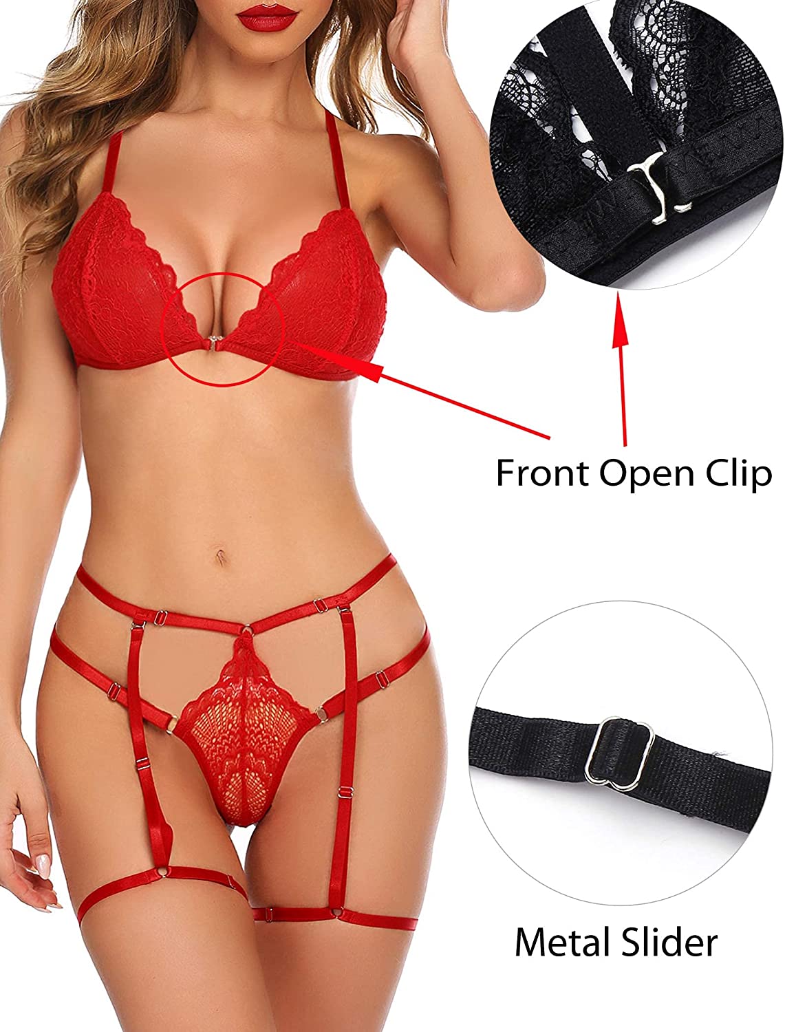 Avidlove Lingerie Set with Garter Belts Bra and Panty Strappy Babydoll