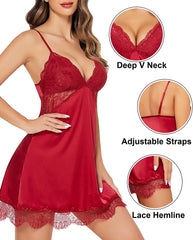 Avidlove Silk Nightgown Lace Sleepwear Satin Sleeveless Chemise Dress