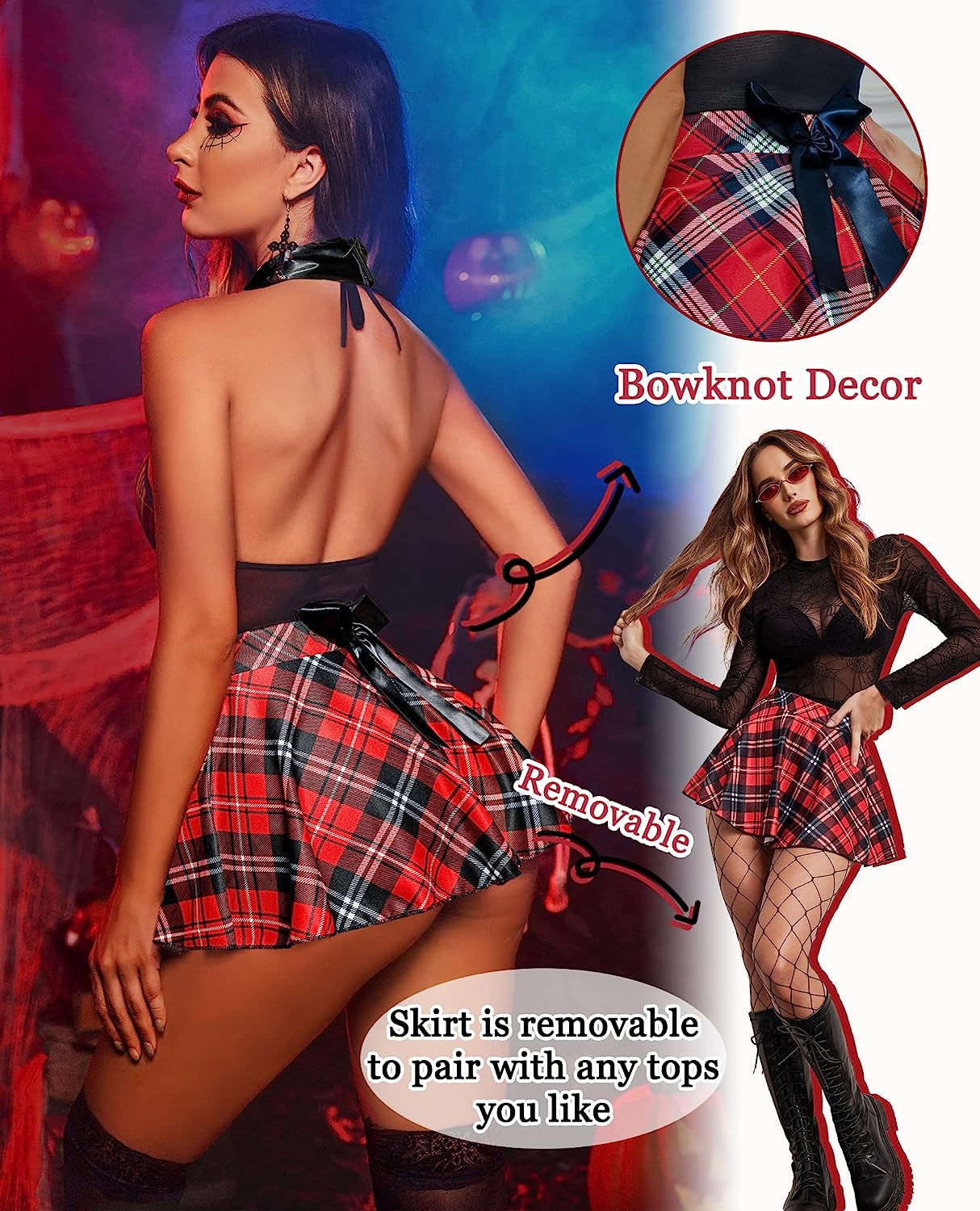 Avidlove Schoolgirl Lingerie Student Cosplay Roleplay Custumes Snap Crotch Teddy Plaid Skirt Lingerie Set
