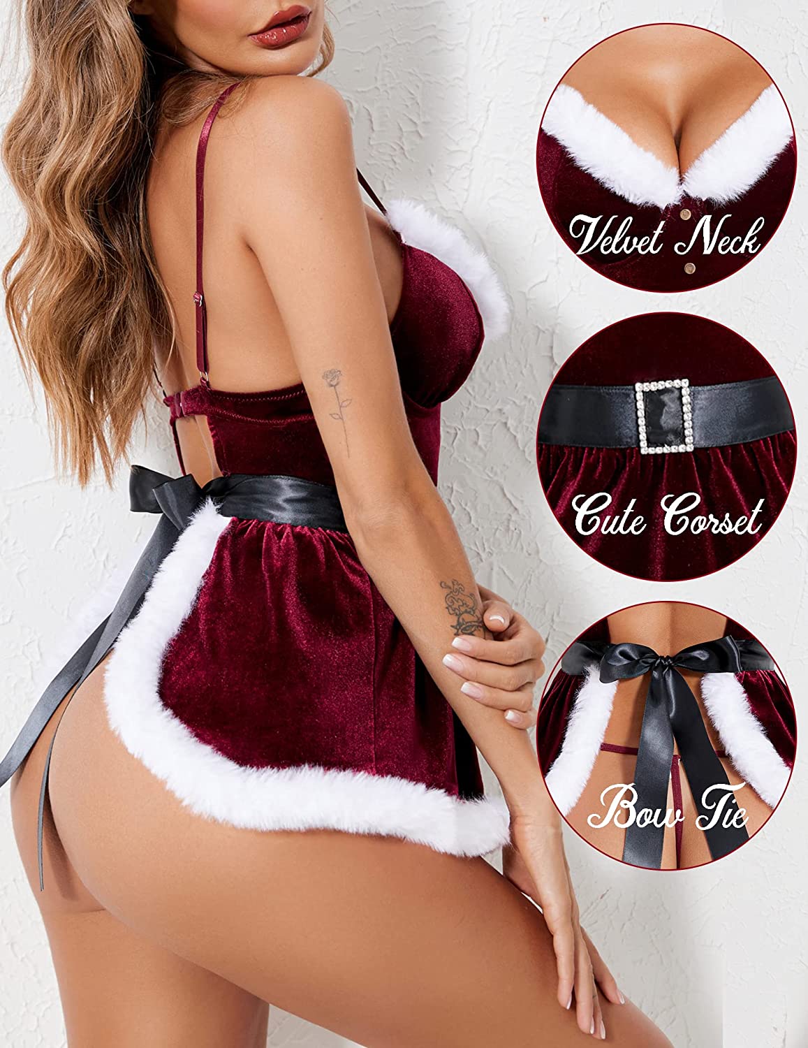 Avidlove Christmas Lingerie Santa Babydolls Chemises Red Velvet Santa Lingerie Sets