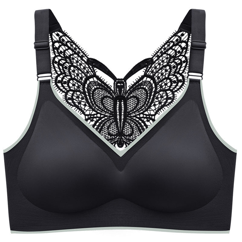 Butterfly Lace Plus Size Wireless Bra Black