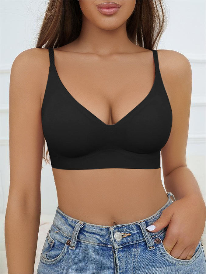 Solid Triangle Seamless Wireless Bra Black