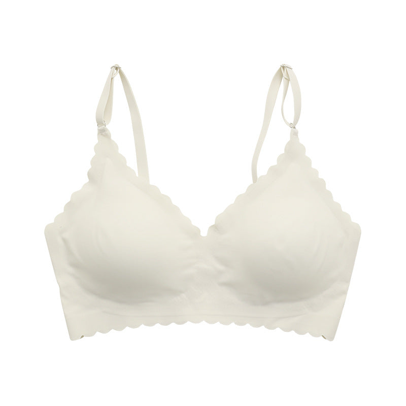 Semicircle Decorative Border Wireless Bra Beige