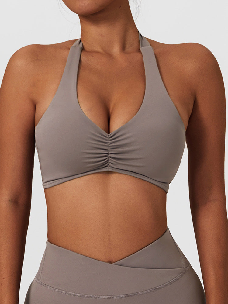 Air Cloud Halter Ruched Sports Bra