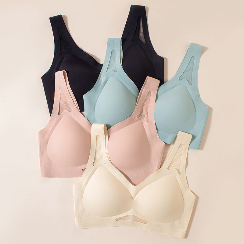 Contrast Mesh No Show Wireless Camisole Bra Lightblue