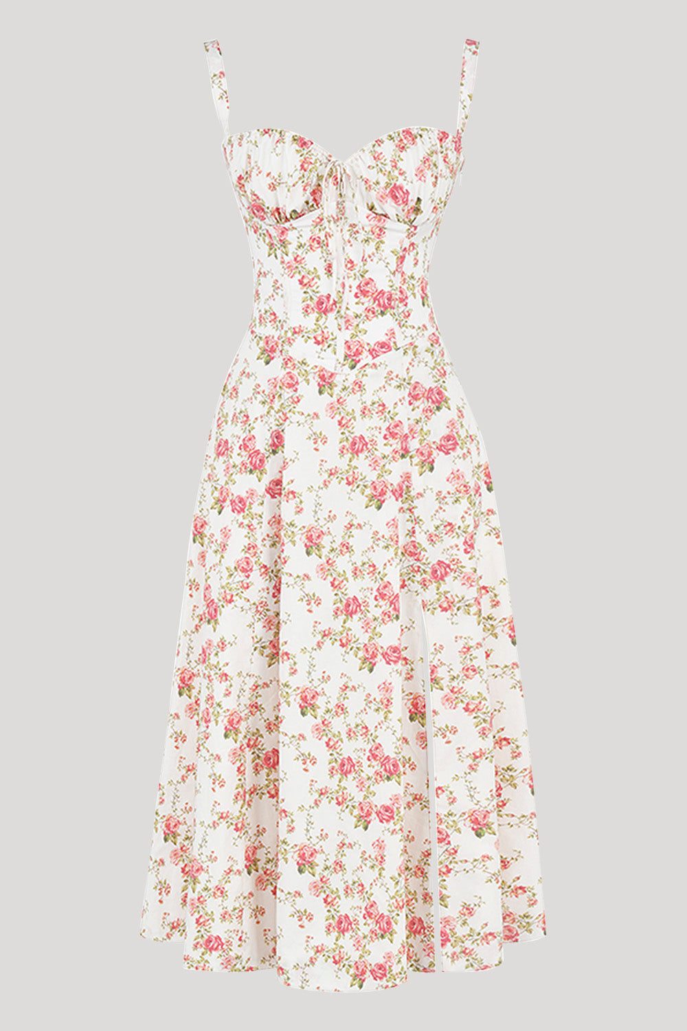 Floral Printed And Colorful Bustier Midi Sundress