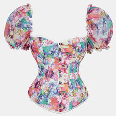 Ruffled Puff Sleeves Overbust Corset Top