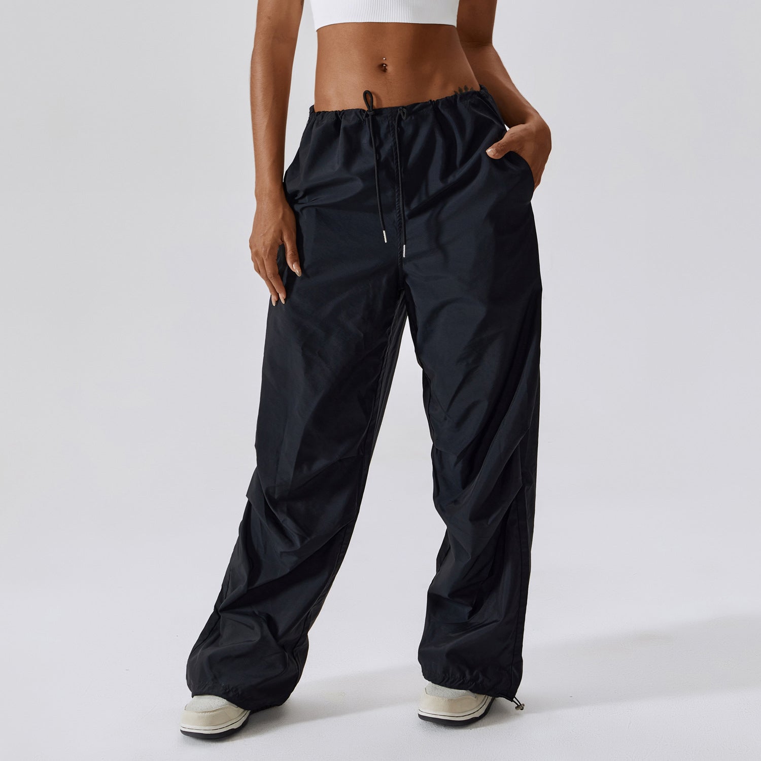 High Waisted Drawstring Pocket Casual Cargo Joggers