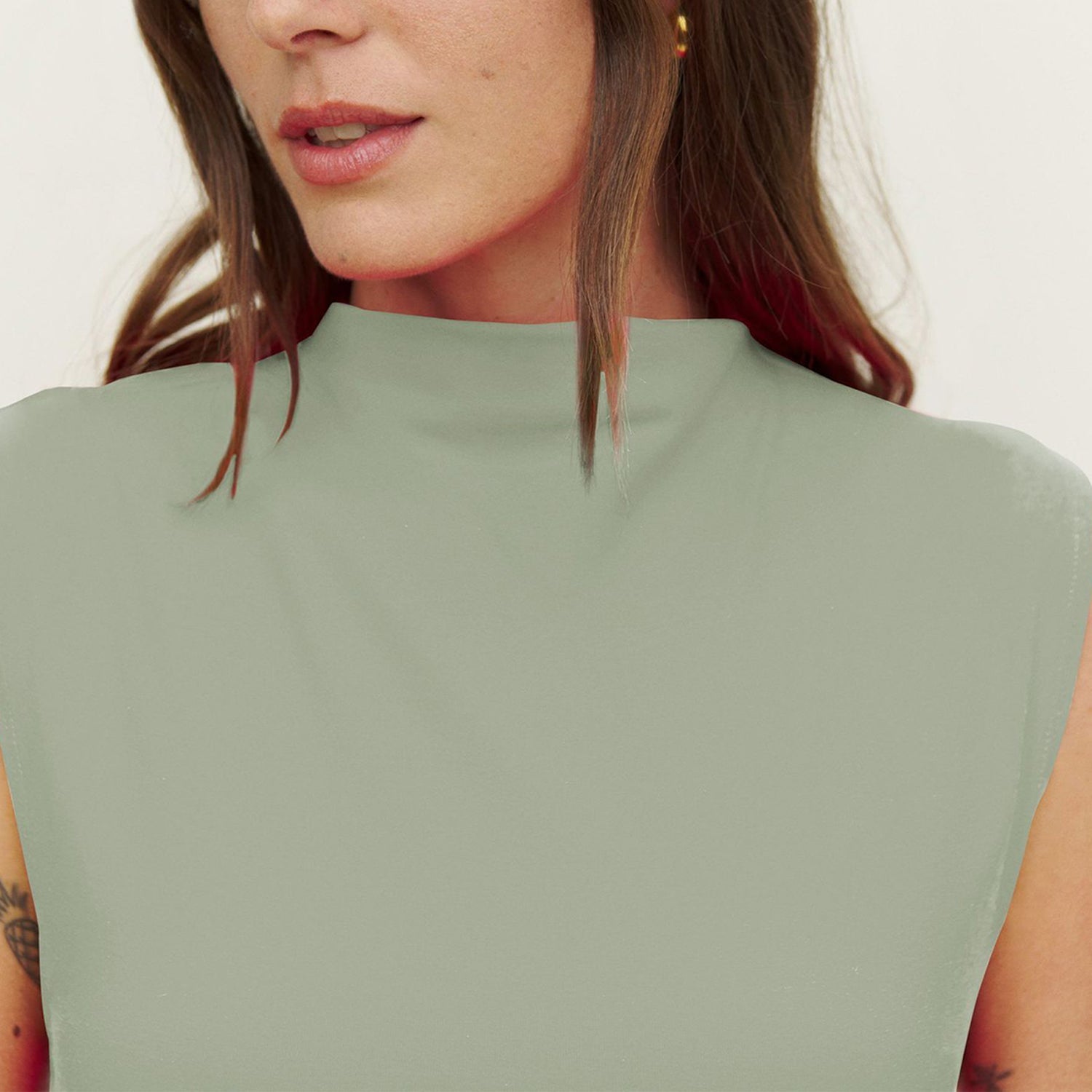 Sleeveless Mock-Neck Ruched Top