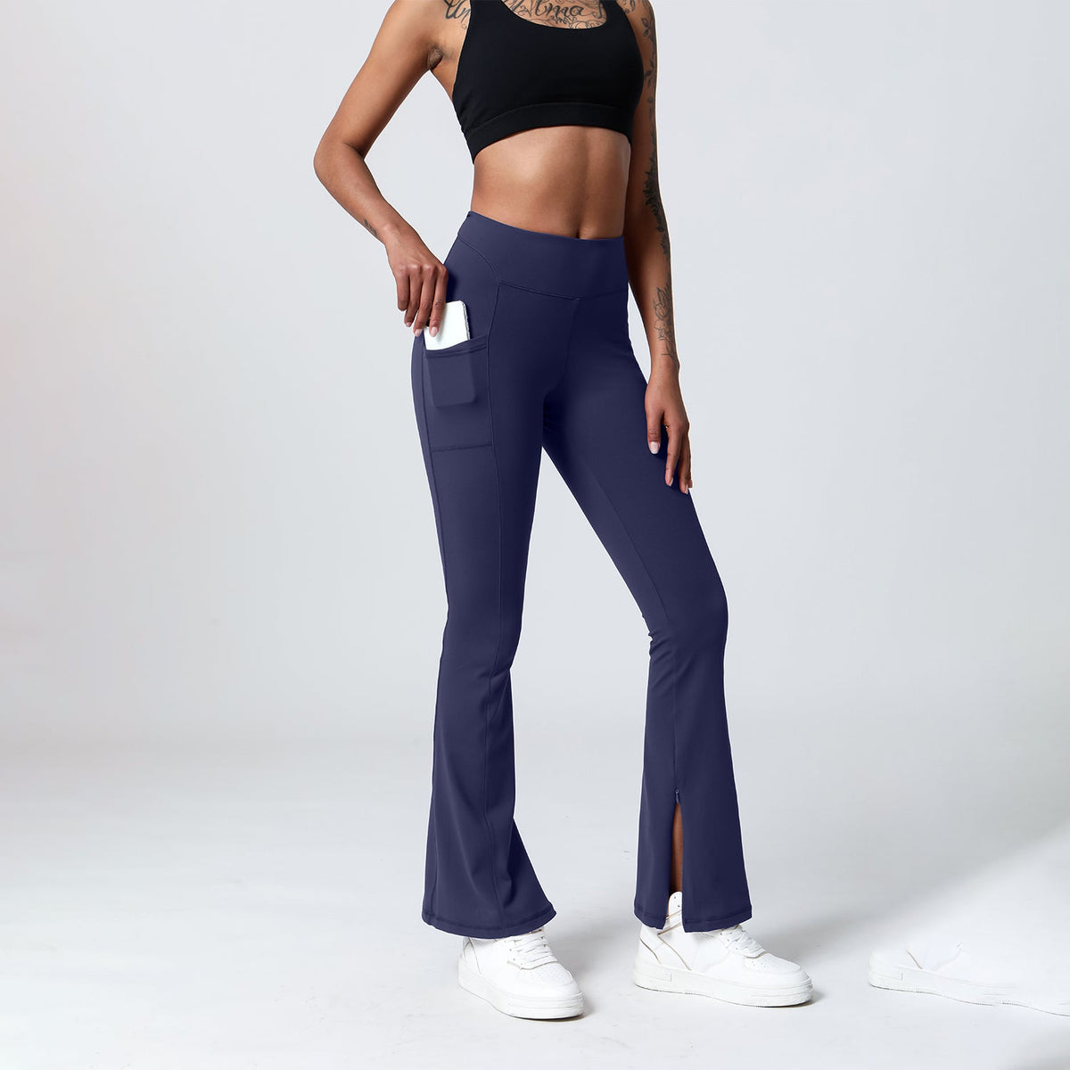 Pocket Split Hem Flare Leggings