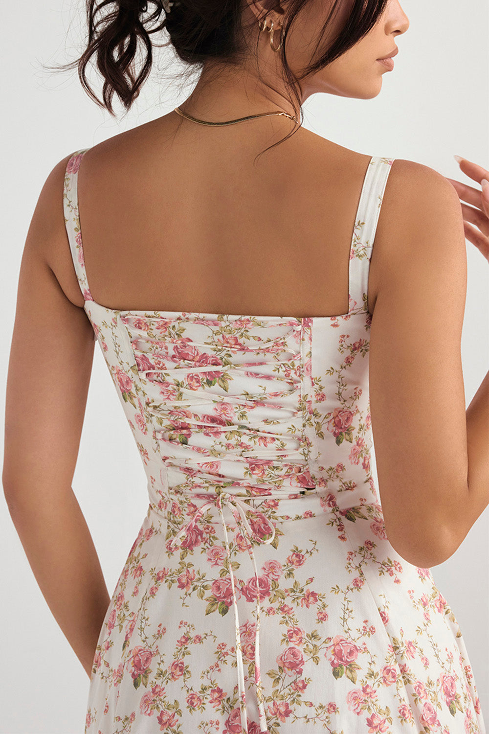 Floral Printed And Colorful Bustier Midi Sundress