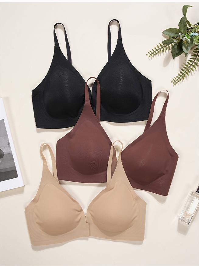 Solid Front Closure Wireless Bra Tan