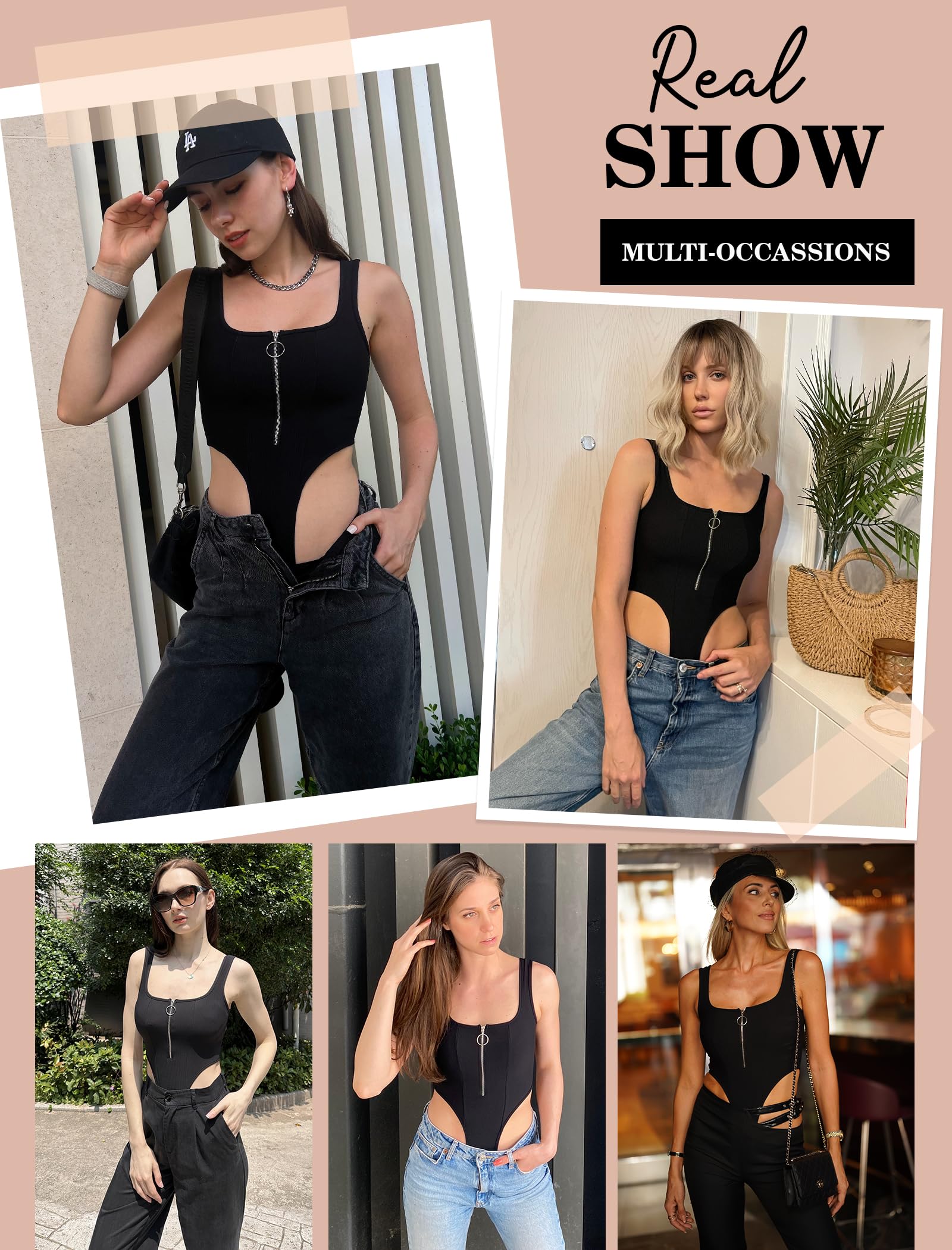 Avidlove Bodysuit for Tank Tops High Cut Body Suits Zip Up Leotards S-XXL