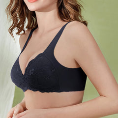 Plus Size Front Close Push Up Lace Wireless Bra Black