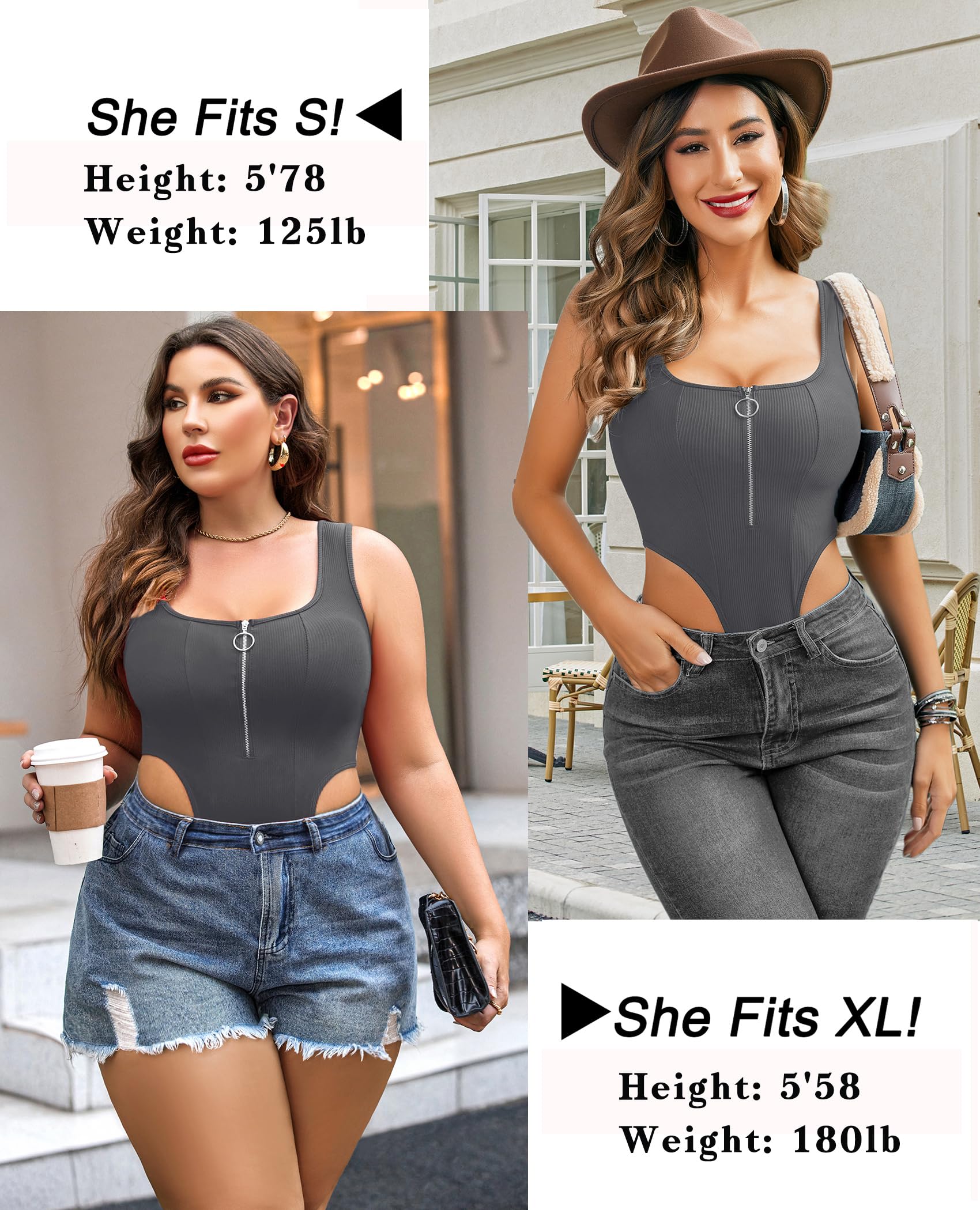Avidlove Bodysuit for Tank Tops High Cut Body Suits Zip Up Leotards S-XXL