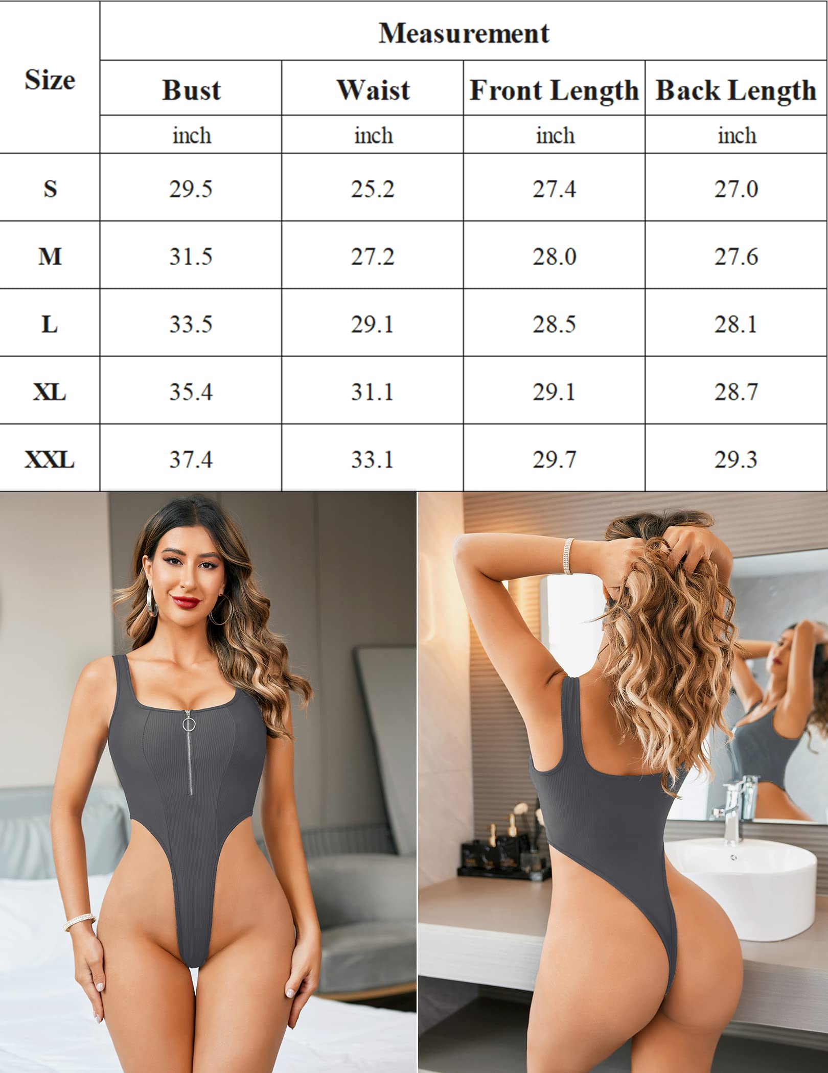 Avidlove Bodysuit for Tank Tops High Cut Body Suits Zip Up Leotards S-XXL