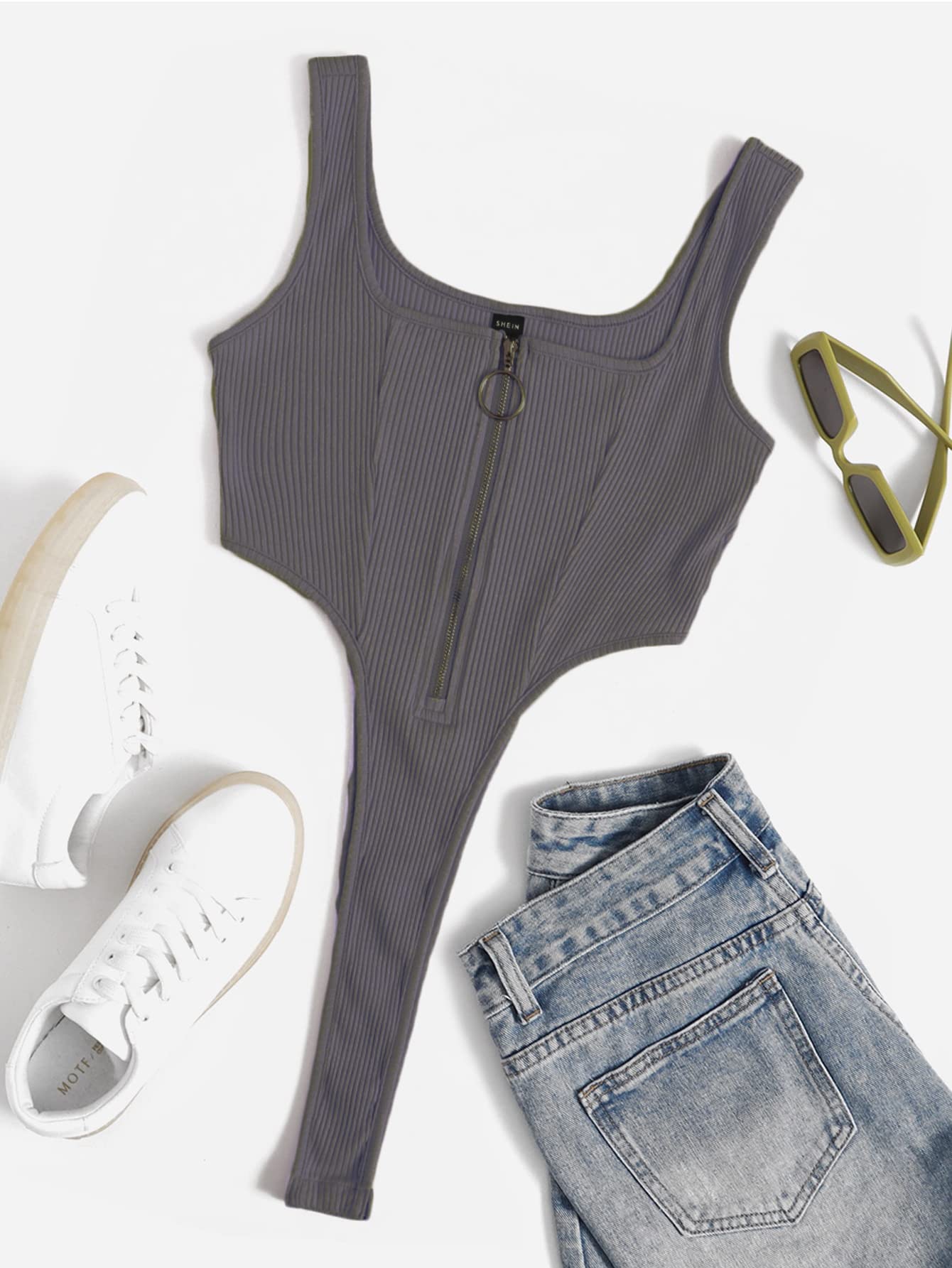 Avidlove Bodysuit for Tank Tops High Cut Body Suits Zip Up Leotards S-XXL