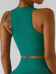 Zip Front Cut Out Cropped Yoga Tank Top