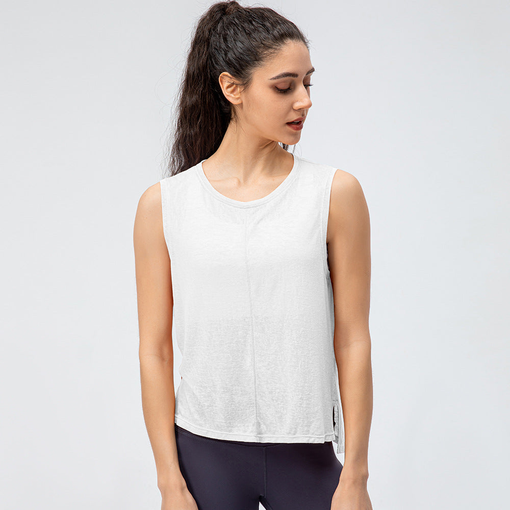 Round Neck Split Sleeveless Sports Top