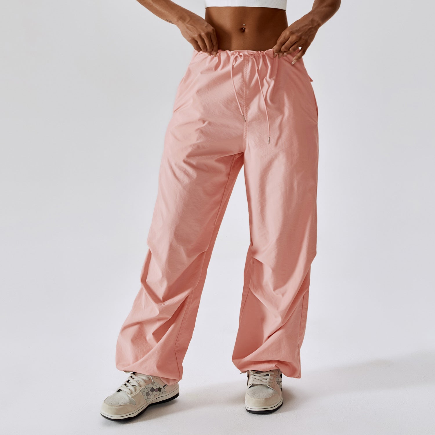 High Waisted Drawstring Pocket Casual Cargo Joggers