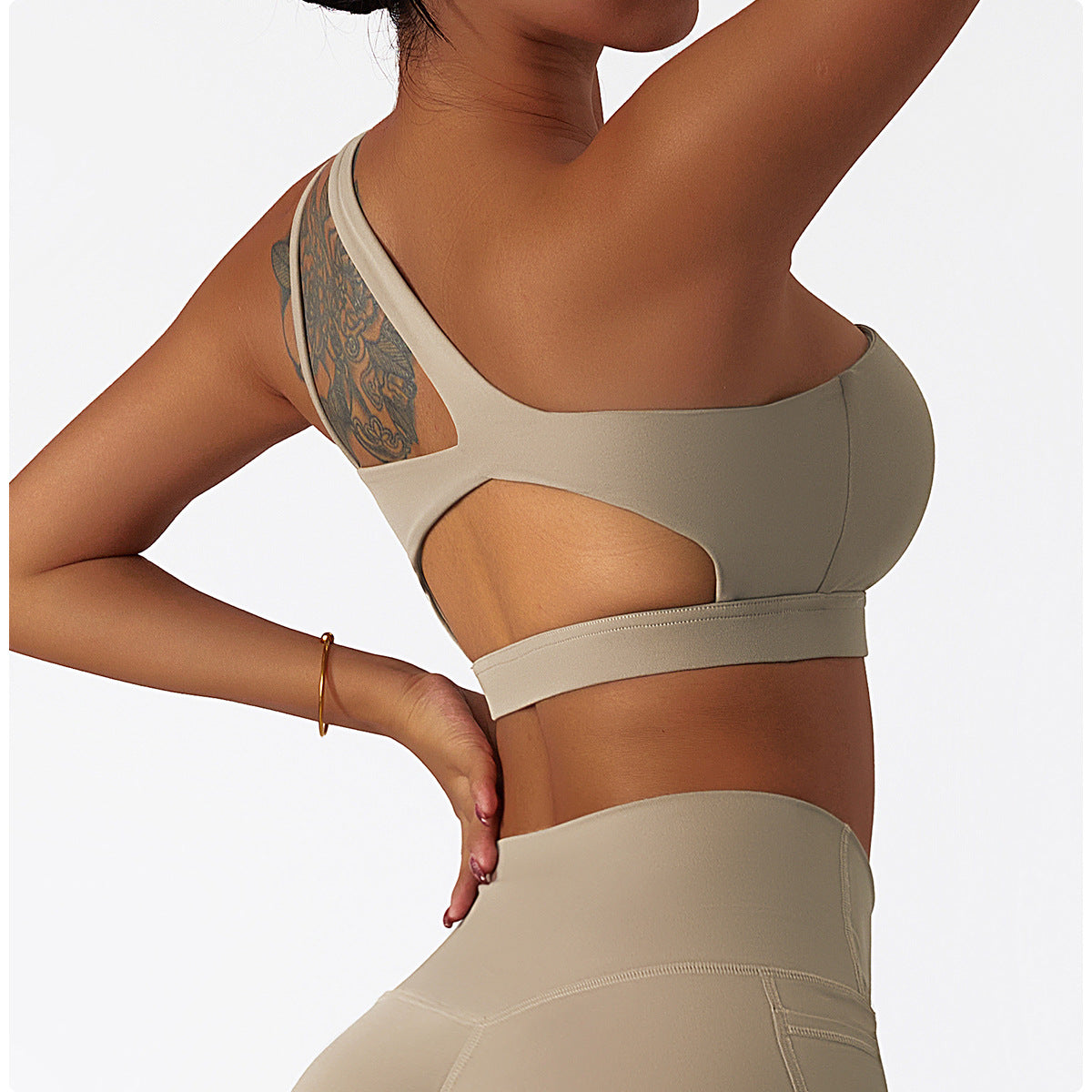 One Shoulder Cut Out Yoga Bra