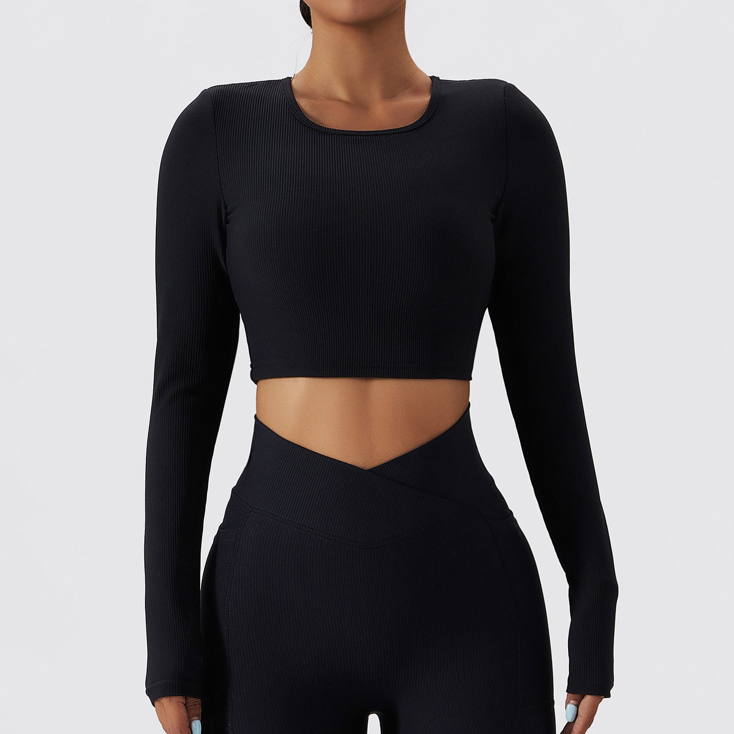 Live In Rib Backless Long Sleeve Crop Top