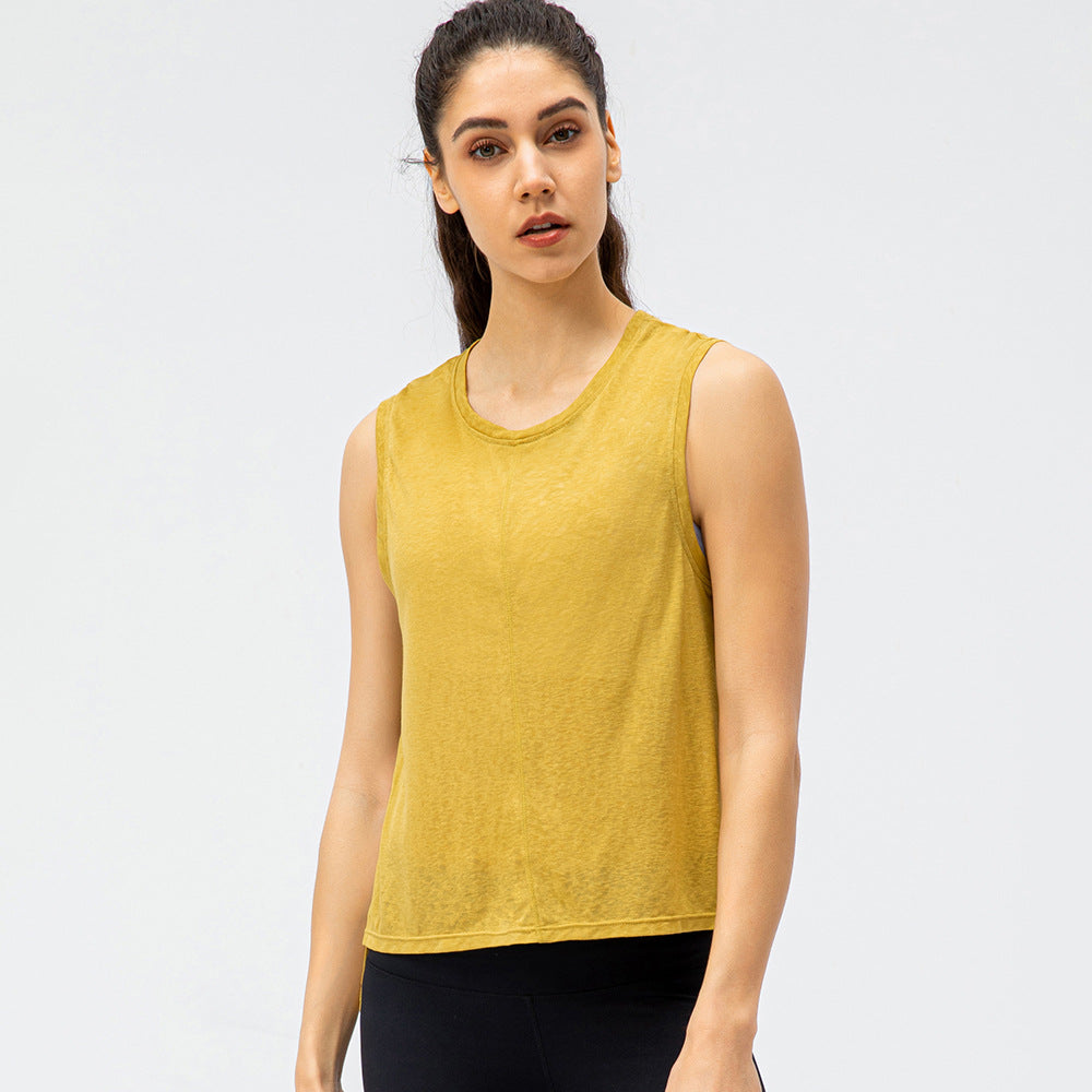 Round Neck Split Sleeveless Sports Top