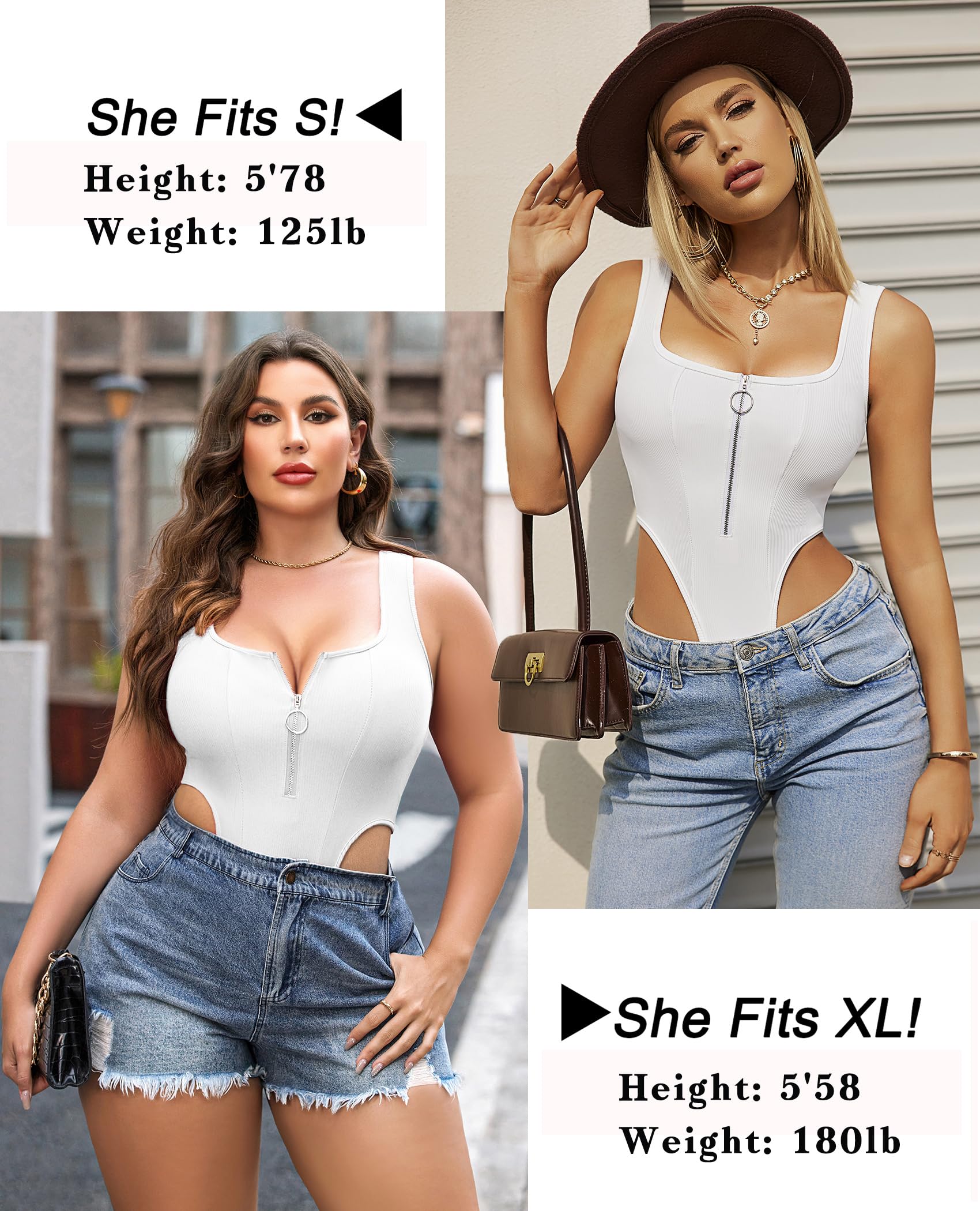 Avidlove Bodysuit for Tank Tops High Cut Body Suits Zip Up Leotards S-XXL