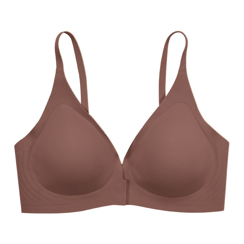 Solid Front Closure Wireless Bra Brown