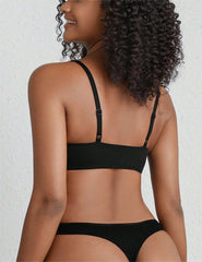 Plain Twist Solid Unlined Wireless Bra Black