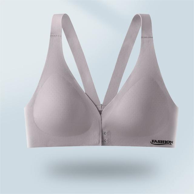 Deep V Minimizer Front Closure Push-up Wireless Bra Gray