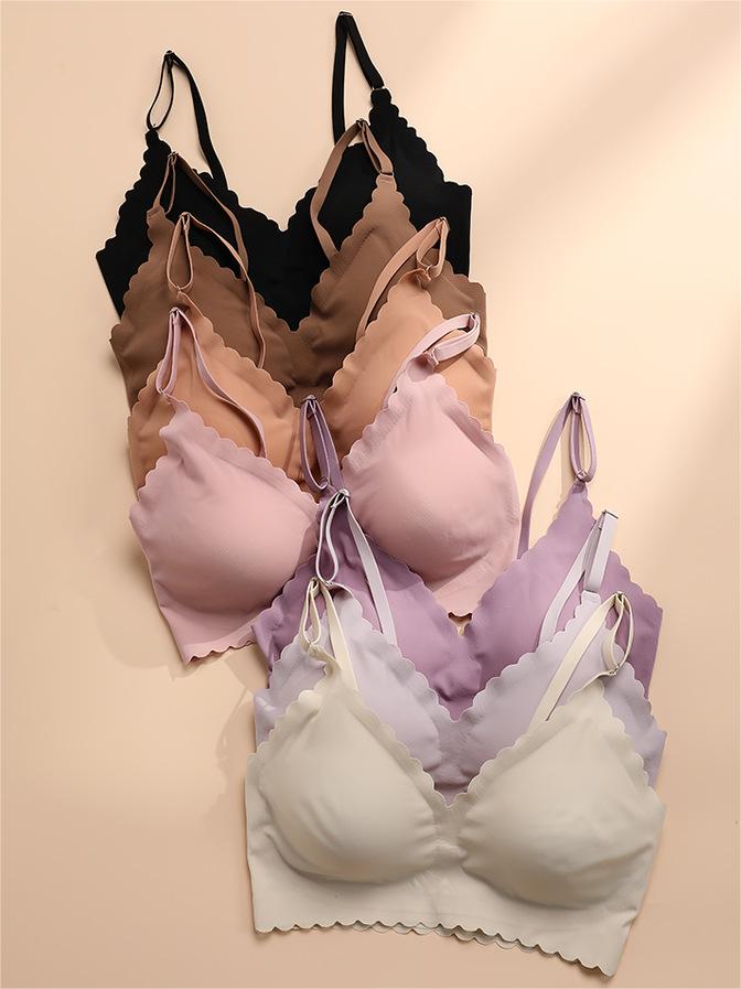 Semicircle Decorative Border Wireless Bra Rosy Brown