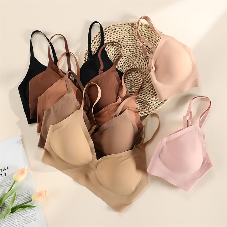 Solid Triangle Seamless Wireless Bra Tan