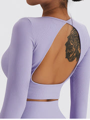 Live In Rib Backless Long Sleeve Crop Top