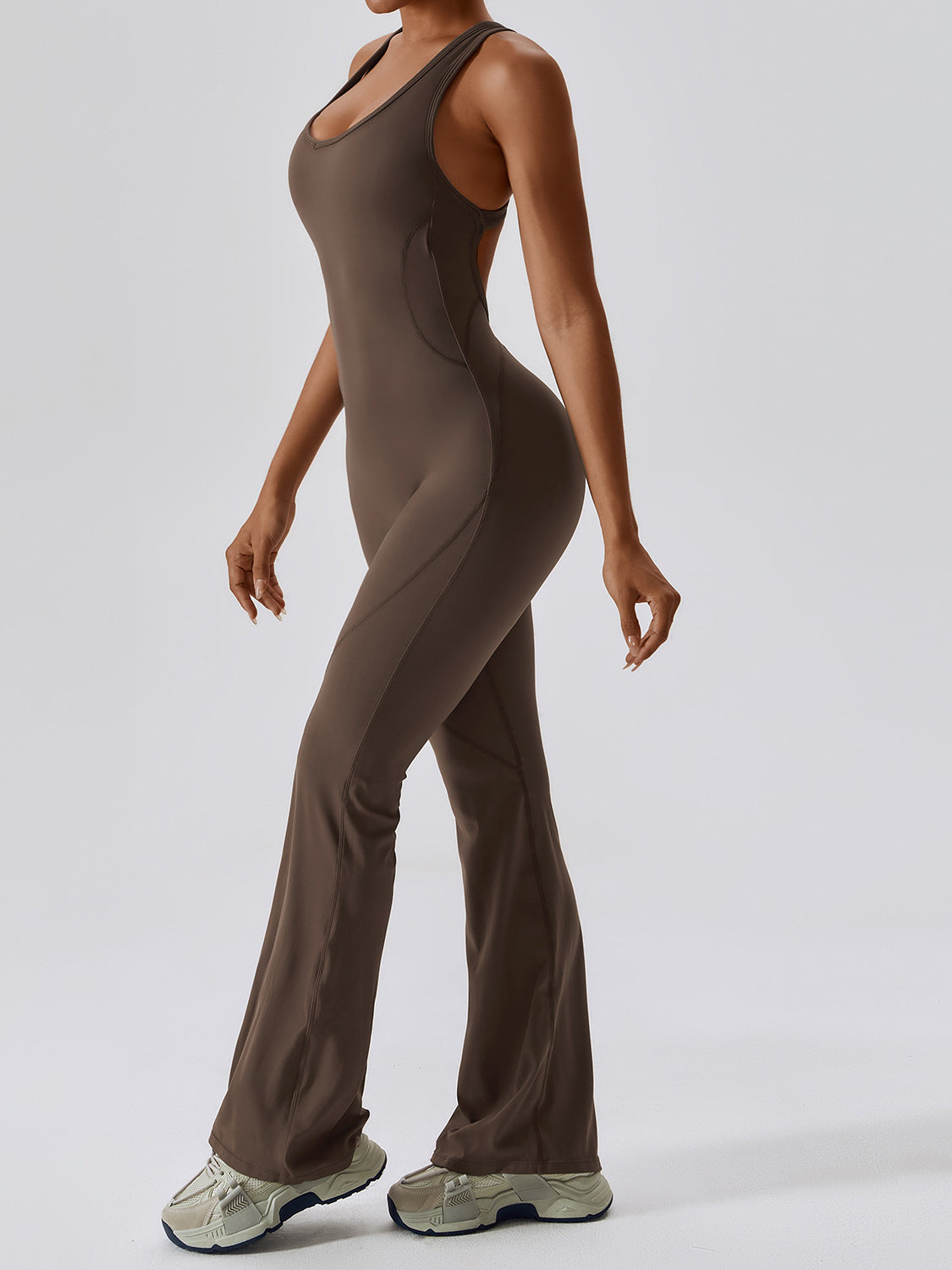 Brushed Flare Jumpsuit Open Back