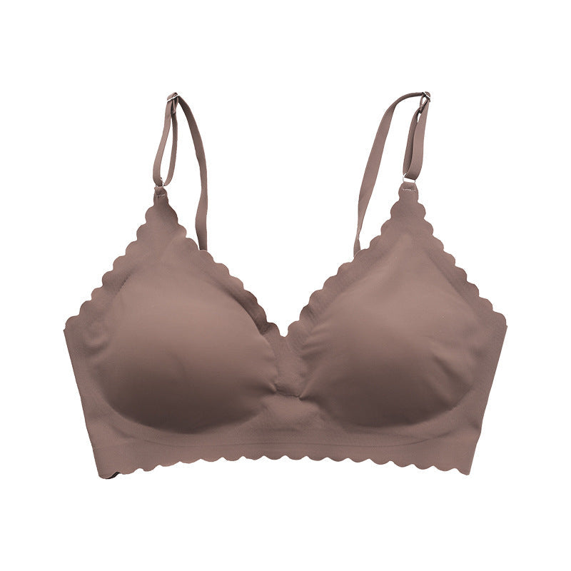 Semicircle Decorative Border Wireless Bra Rosy Brown