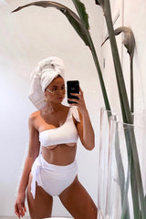 White High Waist Tie Detail Bikini Bottoms