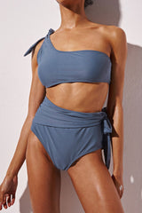 Light Slate Gray One Shoulder Swim Crop