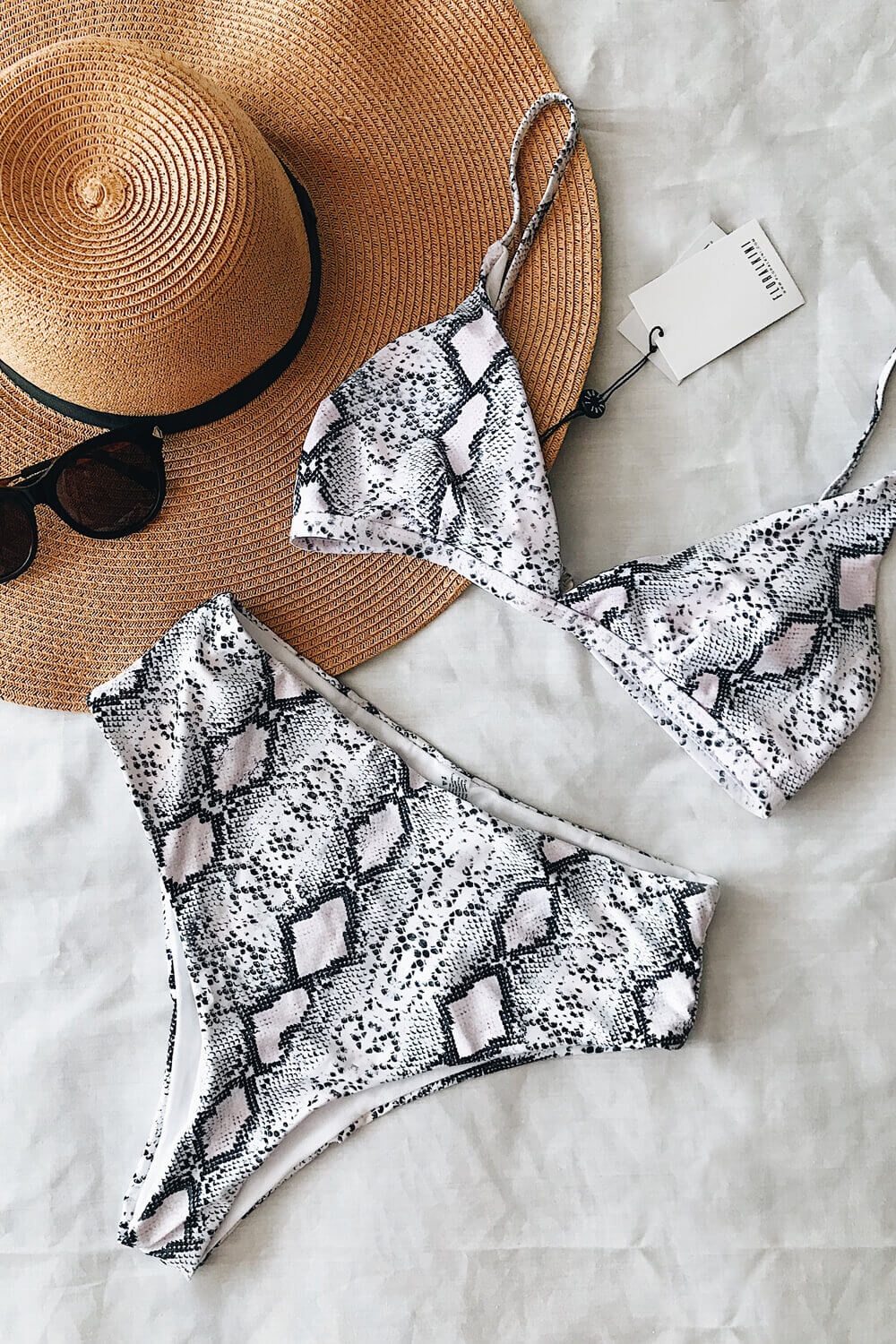 White Snakeskin High Waisted Bikini Bottoms