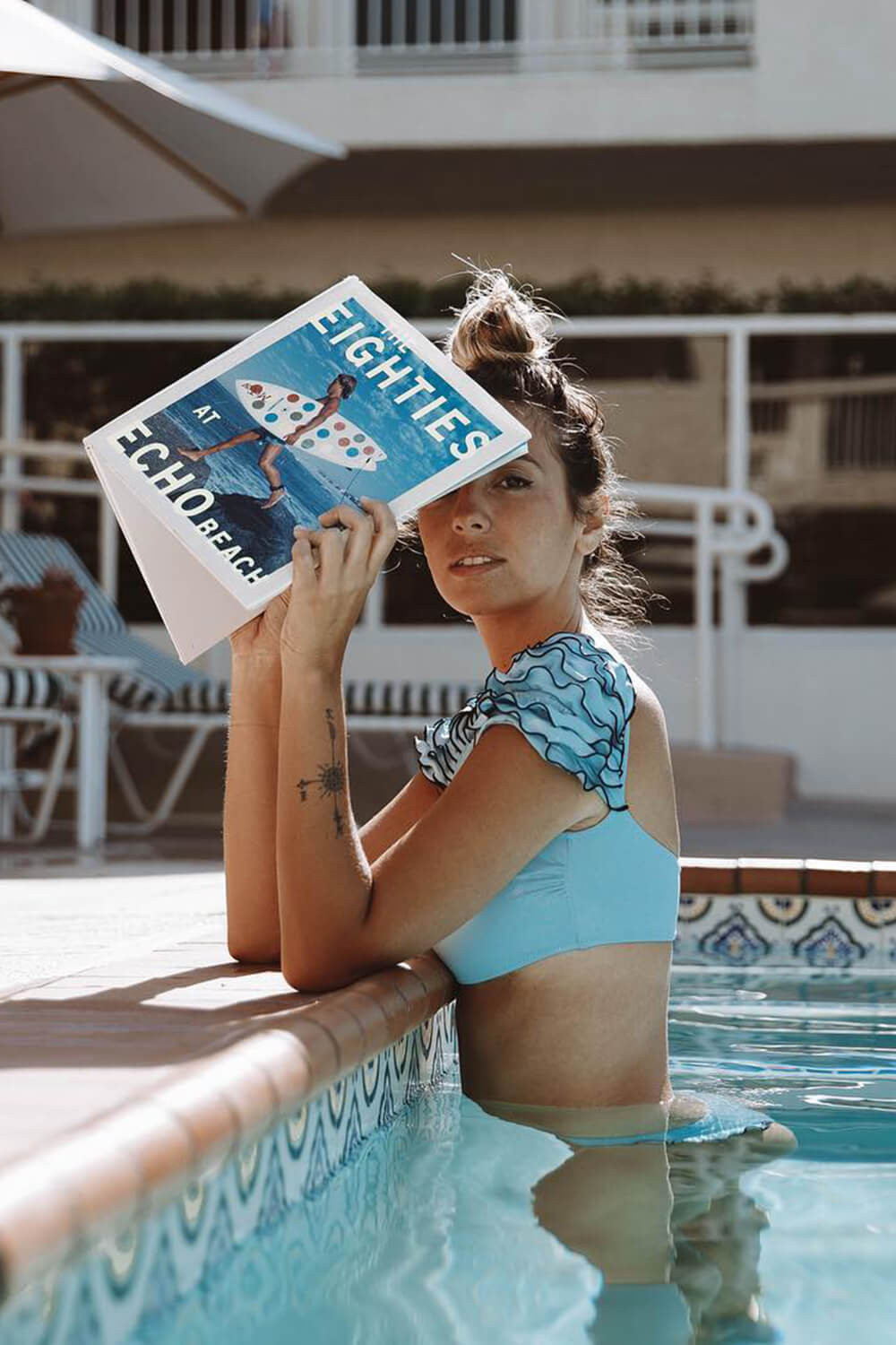 Sky Blue Ruffle Shoulder Bikini Top