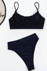 Black Ruched Scoop-Neck Crop Bikini Top