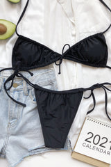 Black Gathered Edge Tie Front Triangle Bikini Top