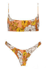 Chocolate Floral Ruched High Leg Bikini Bottom