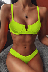 Neon Yellow Ribbed Front V Bikini Bottoms