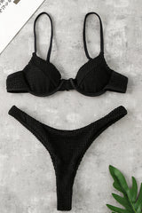 Black Crinkle Underwire Bralette Bikini Top