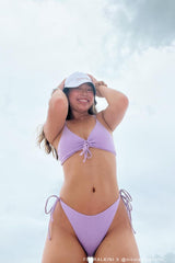 Lilac Ribbed String Tie Side Bikini Bottoms