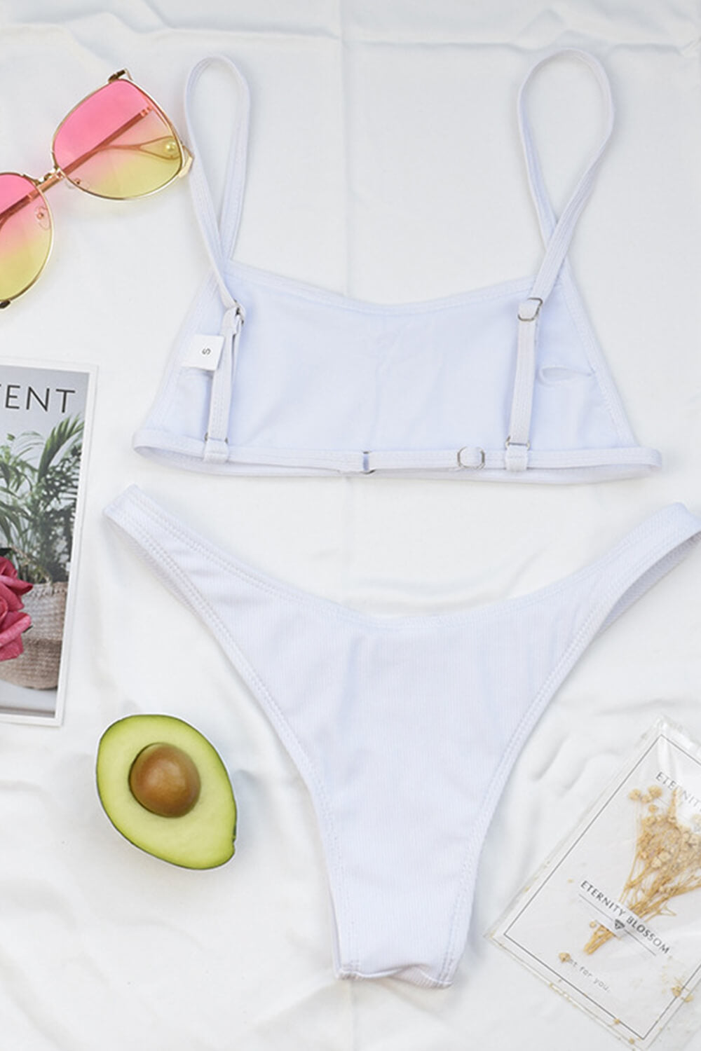 White Ribbed Bralette Bikini Top