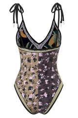 Floral & Banana Print Plunge Reversible Tie-Shoulder One Piece Swimsuit
