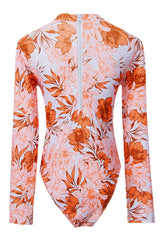 Floral Print Long Sleeve One Piece Swimsuit